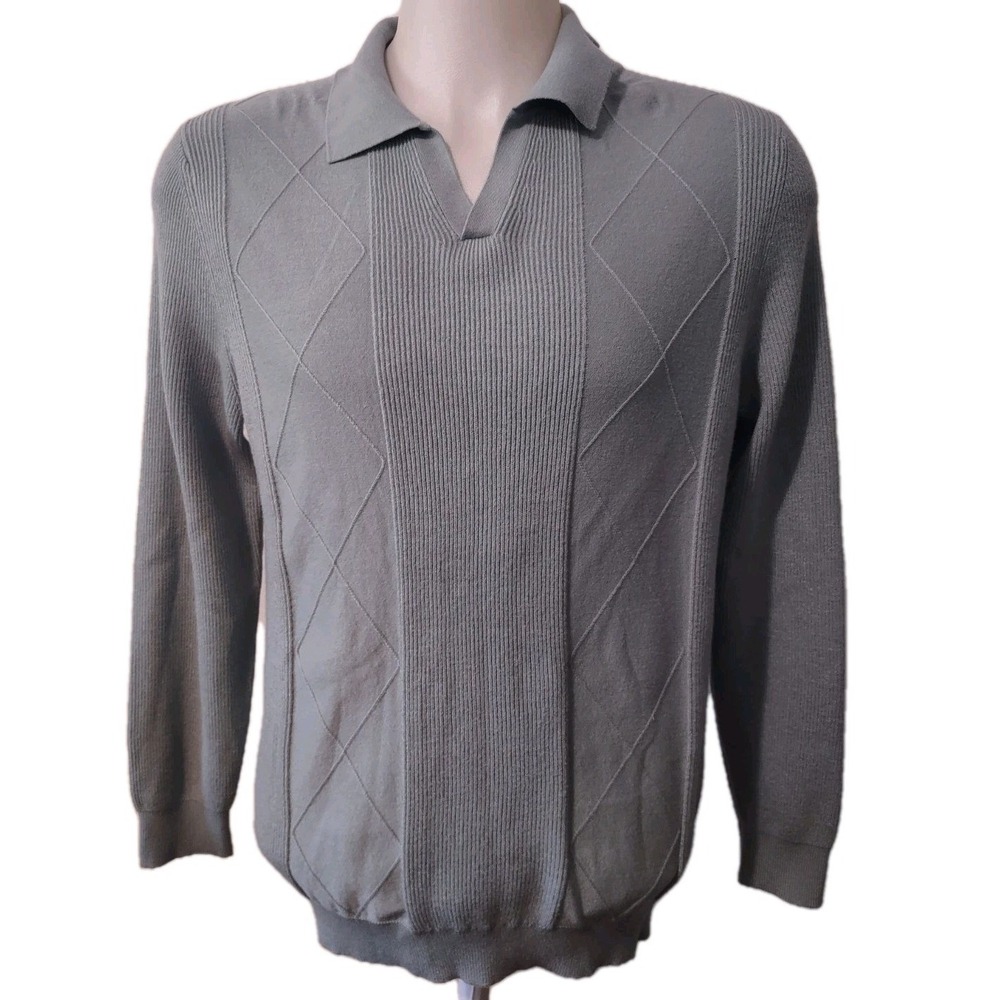 Tahari Sweater Men's Medium Knit Pullover Collared‎  Long Sleeve Knit Soft Green